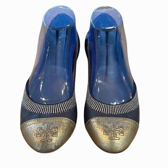 Tory Burch Gold/Brown Leather Scrunch Ballet Flats Size 8.5 - Picture 2 of 8